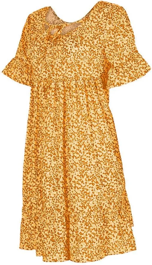 Women's Ladies Sexy Loose Print Hlaf Sleeve Ruffles Mini Dress Summer Dress Ruffle Sleeve Dress for Women Casual