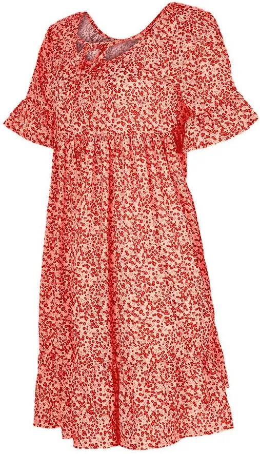 Women's Ladies Sexy Loose Print Hlaf Sleeve Ruffles Mini Dress Summer Dress Ruffle Sleeve Dress for Women Casual