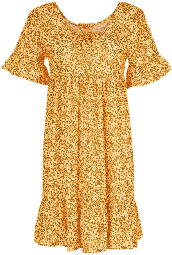 Women's Ladies Sexy Loose Print Hlaf Sleeve Ruffles Mini Dress Summer Dress Ruffle Sleeve Dress for Women Casual