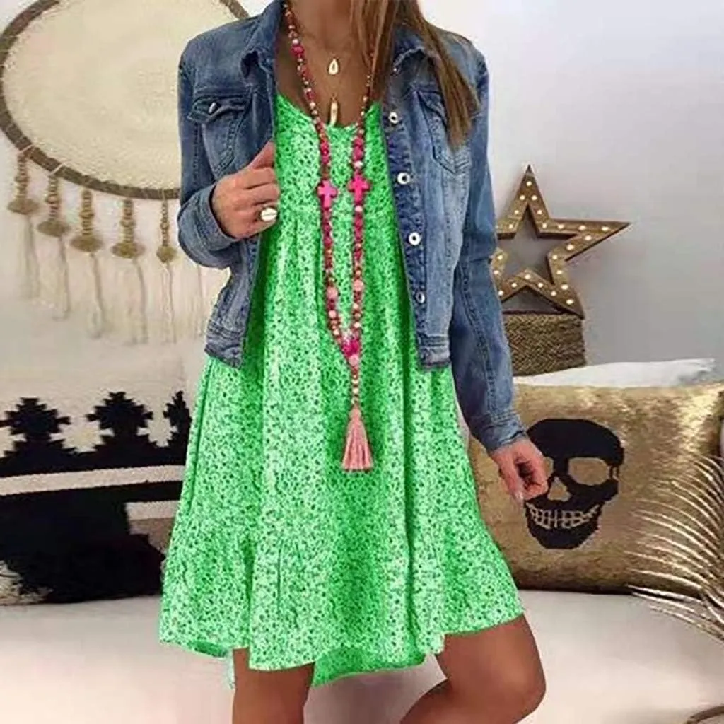 Women's Ladies Sexy Loose Print Hlaf Sleeve Ruffles Mini Dress Summer Dress Womens Casual Maxi Dresses