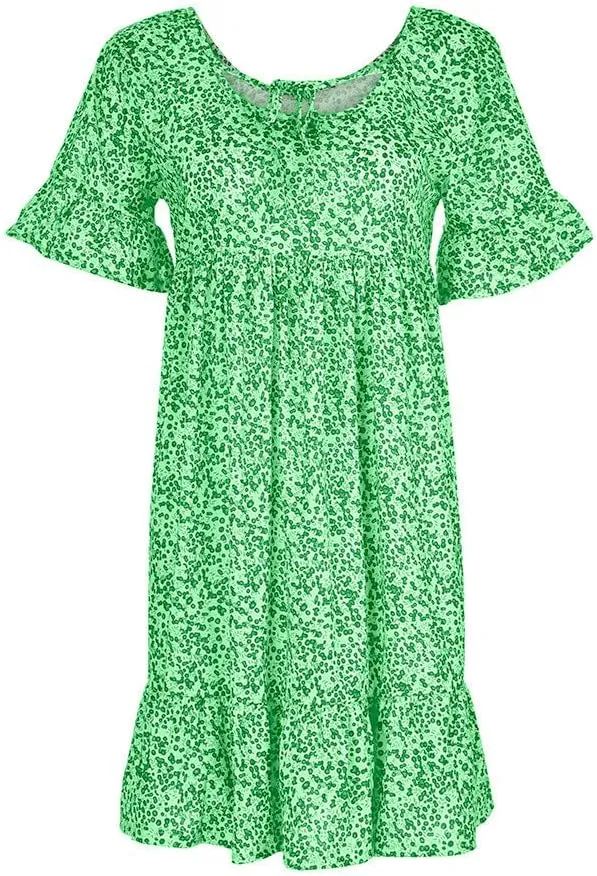 Women's Ladies Sexy Loose Print Hlaf Sleeve Ruffles Mini Dress Summer Dress Womens Casual Maxi Dresses