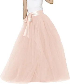 Womens Long Tutu Skirts Pleated Princess Midi Skirts Adult Tutu Dancing Party Evening Tulle Ankle Skirt for