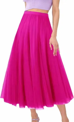 Women's Pleated Skirt Mesh Skirt Fairy Skirt Mid Length Long Skirt Dance Skirt Scrub Skirt