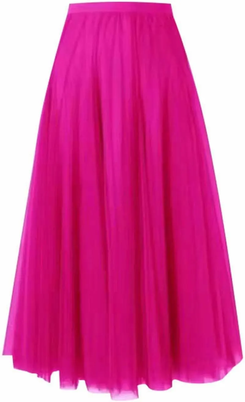 Women's Pleated Skirt Mesh Skirt Fairy Skirt Mid Length Long Skirt Dance Skirt Scrub Skirt