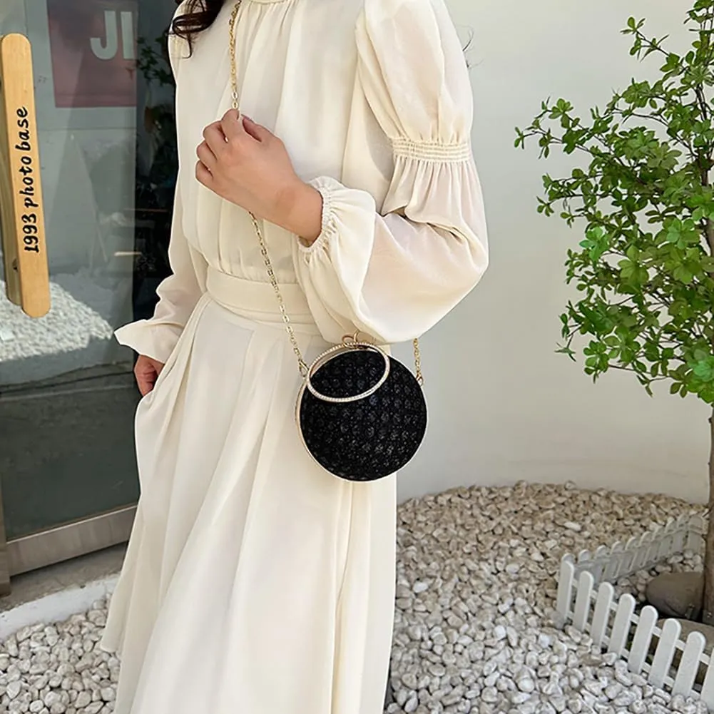 Women's Sequin Glitter Ball Sparkly Diamond Shoulder Bag, Vintage Chain Clutch Crossbody Bag, Ring Dinner Party Tote Purse