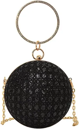 Women's Sequin Glitter Ball Sparkly Diamond Shoulder Bag, Vintage Chain Clutch Crossbody Bag, Ring Dinner Party Tote Purse