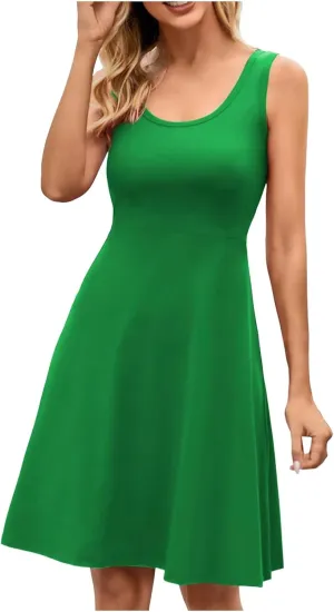 Women's Summer Beach Mini Dress Sleeveless Rockabilly Casual Dress Skater 2025 Trenty Tank Dresses