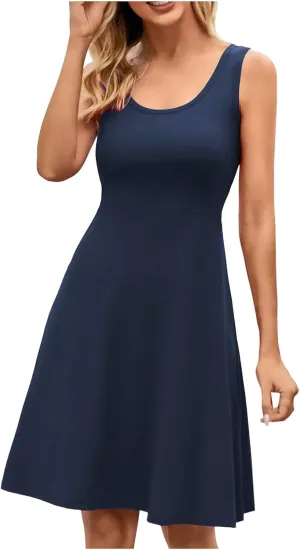 Women's Summer Beach Mini Dress Sleeveless Rockabilly Casual Dress Skater 2025 Trenty Tank Dresses