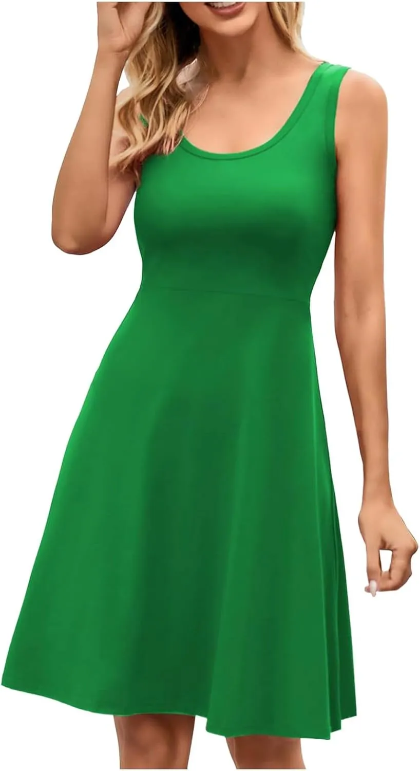 Women's Summer Beach Mini Dress Sleeveless Rockabilly Casual Dress Skater 2025 Trenty Tank Dresses