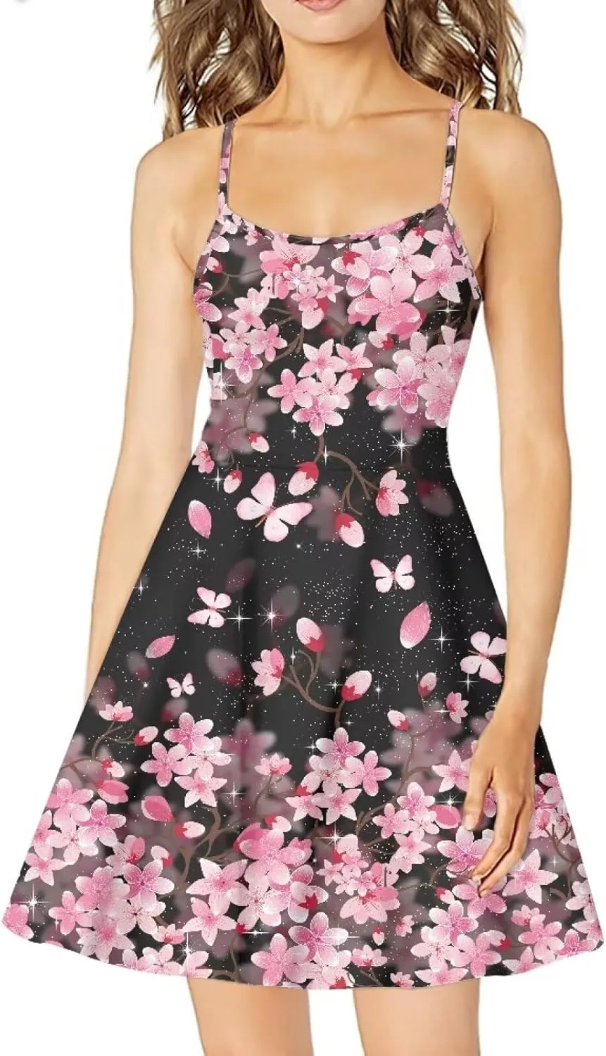 Womens Summer Casual Swing Tank Dresses, Beachwear Sleeveless Dresses for Girls