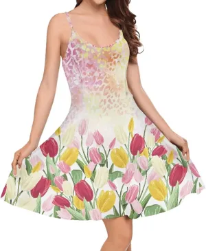 Womens Summer Casual Swing Tank Dresses, Beachwear Sleeveless Dresses for Girls