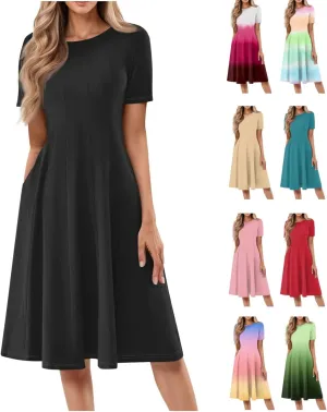 Women's Summer Dresses 2025 Casual Loose Trendy Short Sleeve Crew Neck Solid Color Gradient Midi Dress Plus Size, S-3XL
