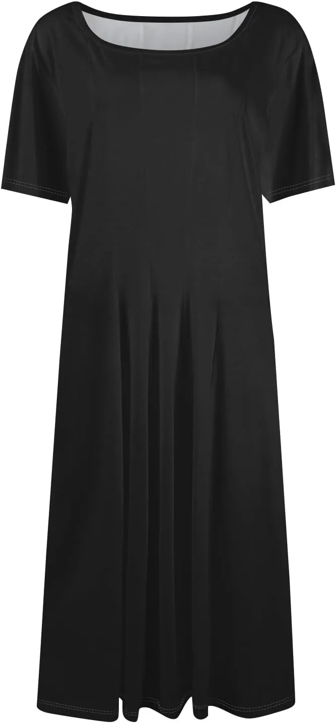Women's Summer Dresses 2025 Casual Loose Trendy Short Sleeve Crew Neck Solid Color Gradient Midi Dress Plus Size, S-3XL