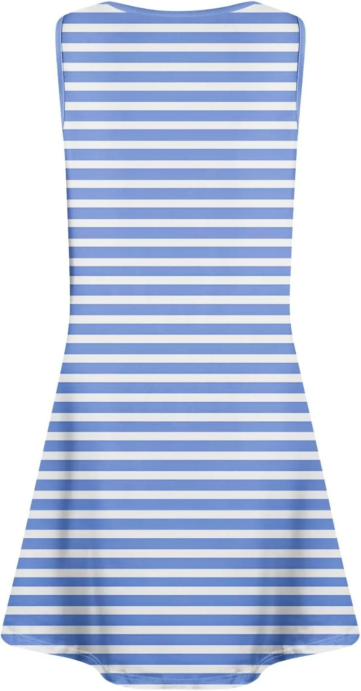 Womens Summer Dresses Loose Round Neck Sleeveless Sundresses Dress with Pockets