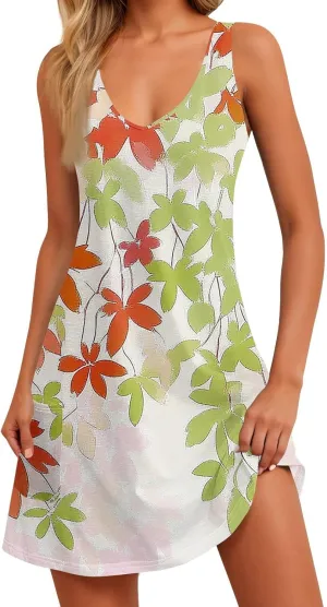 Women's Summer Dresses Summer Casual V Neck Sundresses Boho Tank Dress Beach Vacation Clothes with Pockets
