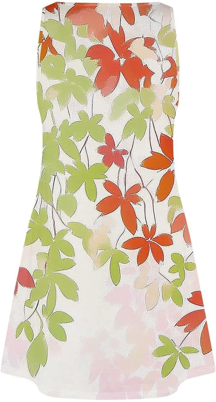 Women's Summer Dresses Summer Casual V Neck Sundresses Boho Tank Dress Beach Vacation Clothes with Pockets