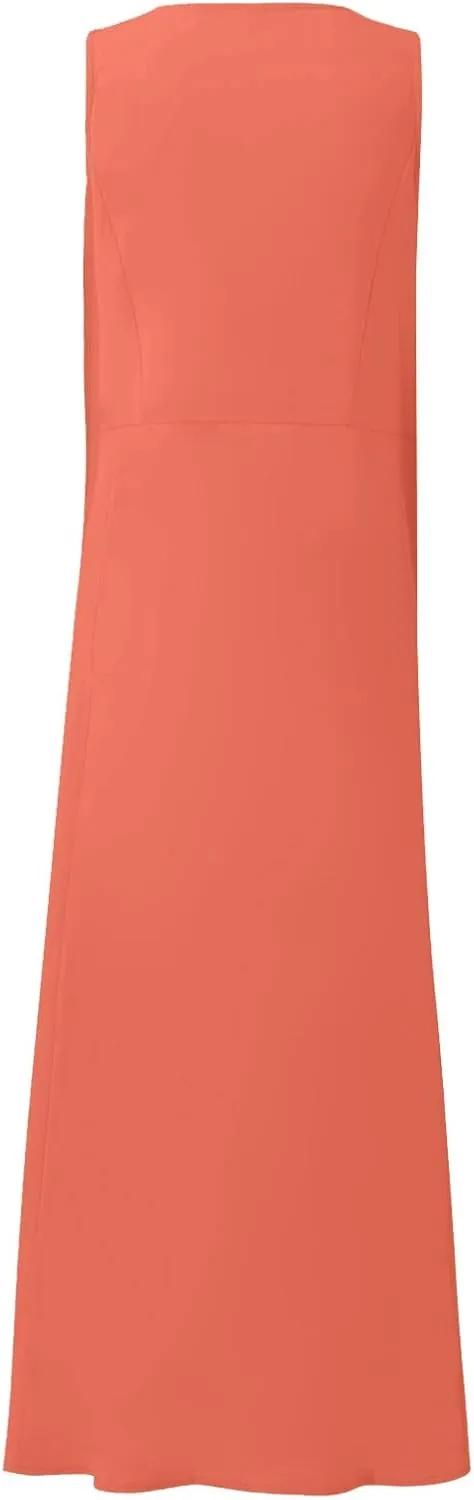 Womens Summer Linen Tank Dresses Casual Beach Floral Sleeveless Vacation Sundress Travel Outfits Cotton Maxi Dress
