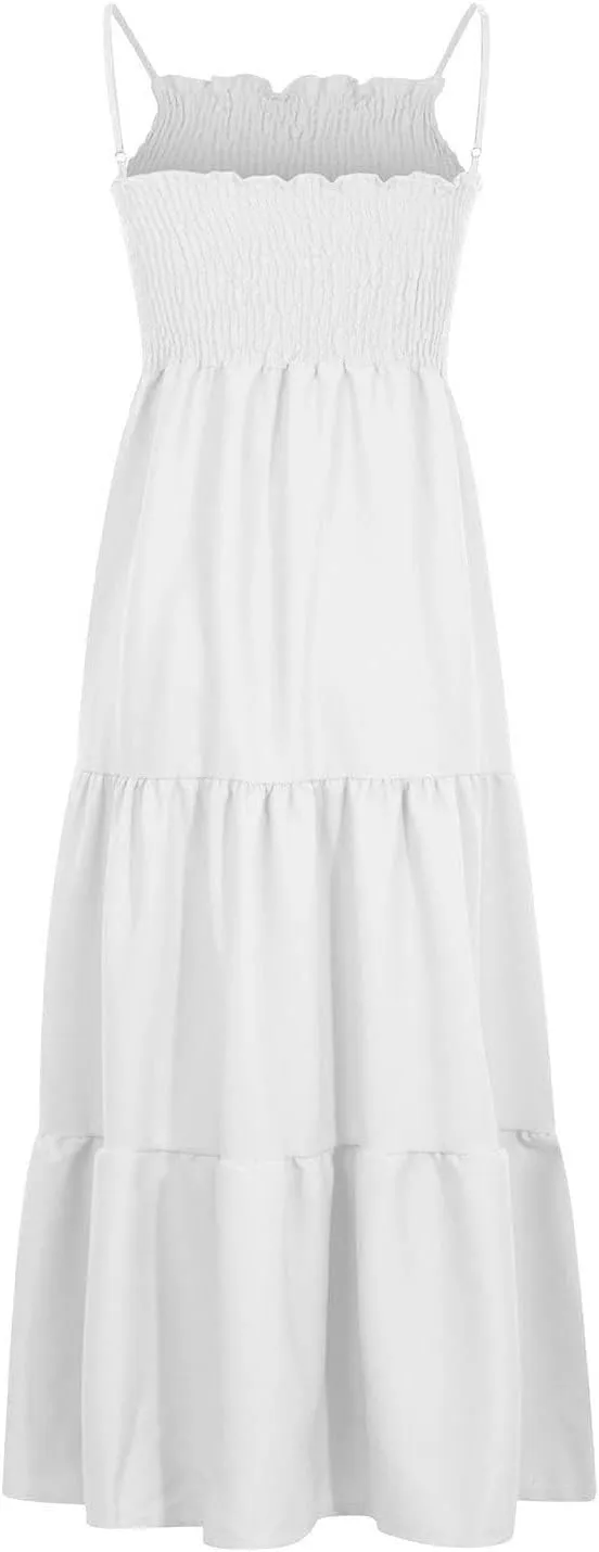 Women's Summer Maxi Dress 2025 Casual Boho Sleeveless Spaghetti Strap Smocked Tiered Long Beach Sundresses