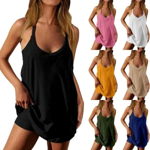 Womens Summer Mini Romper Dresses Workout Tennis Dress Sports Athletic Outfits Built in Shorts Trendy Vacation Dress