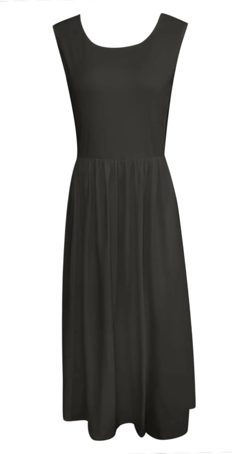 Women's Summer Sleeveless Midi Sundress Swing Casual Flowy Tiered Shirts Dress Beach Travel Vacation Outfits with Pockets