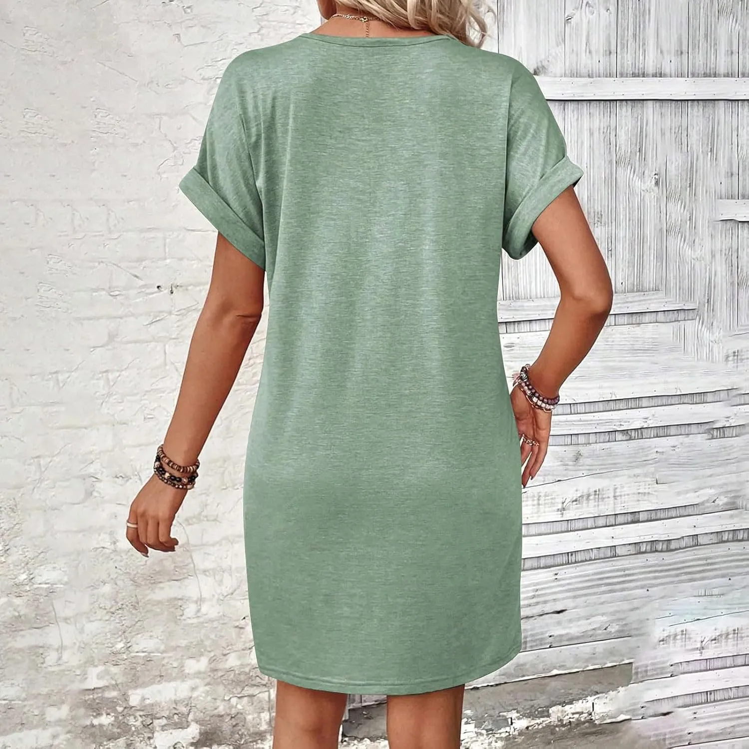 Womens Summer Tshirt Dress Short Sleeve Loose Fit Casual V Neck Shift Tunic Dress Beach Travel Vacation Sundress