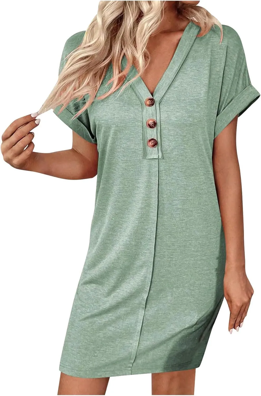 Womens Summer Tshirt Dress Short Sleeve Loose Fit Casual V Neck Shift Tunic Dress Beach Travel Vacation Sundress