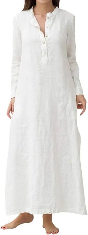 Women's Sun Dresses 2025 Vacation Casual Loose Trendy Long Sleeve Button Down Collar Solid Maxi Dress, S-3XL