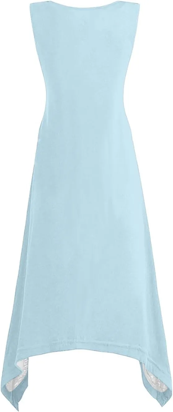 Women's Sundress Summer Casual Sleeveless Loose Flowy A-Line Dress Fashion Irregular Hem Beach Dress