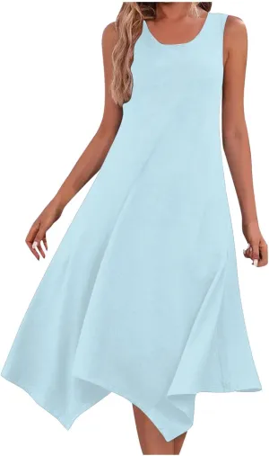 Women's Sundress Summer Casual Sleeveless Loose Flowy A-Line Dress Fashion Irregular Hem Beach Dress