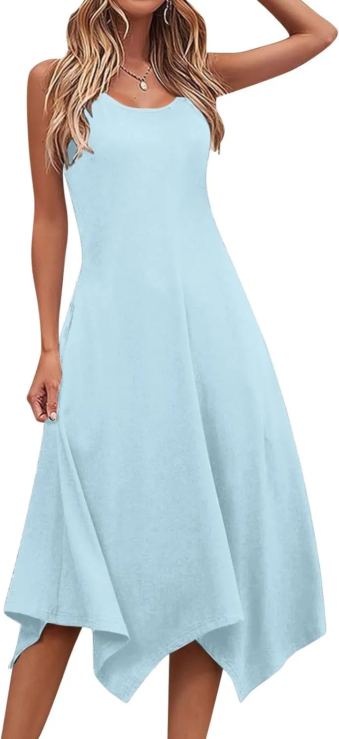 Women's Sundress Summer Casual Sleeveless Loose Flowy A-Line Dress Fashion Irregular Hem Beach Dress