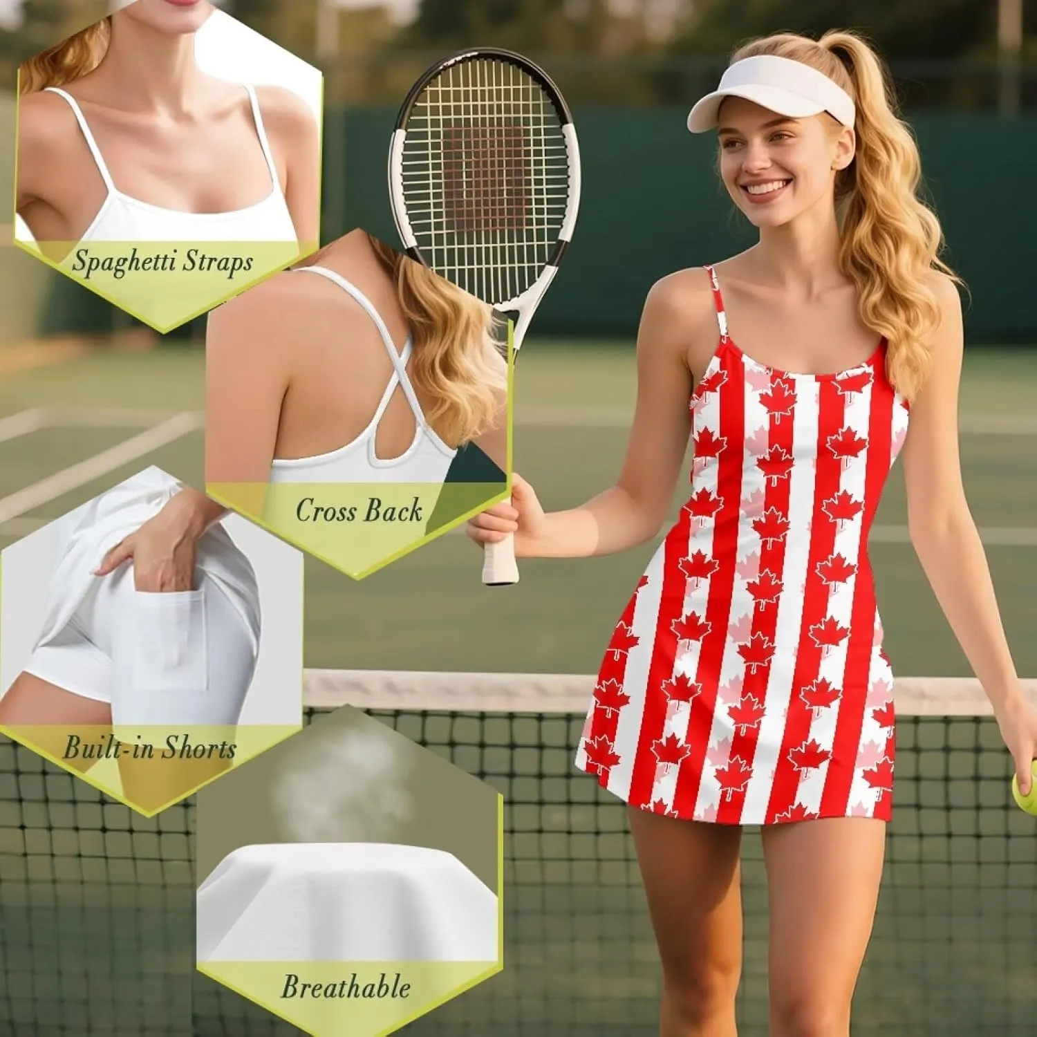 Womens Tennis Dress Golf Workout Dress with Built-in Shorts Pockets Athletic Dresses