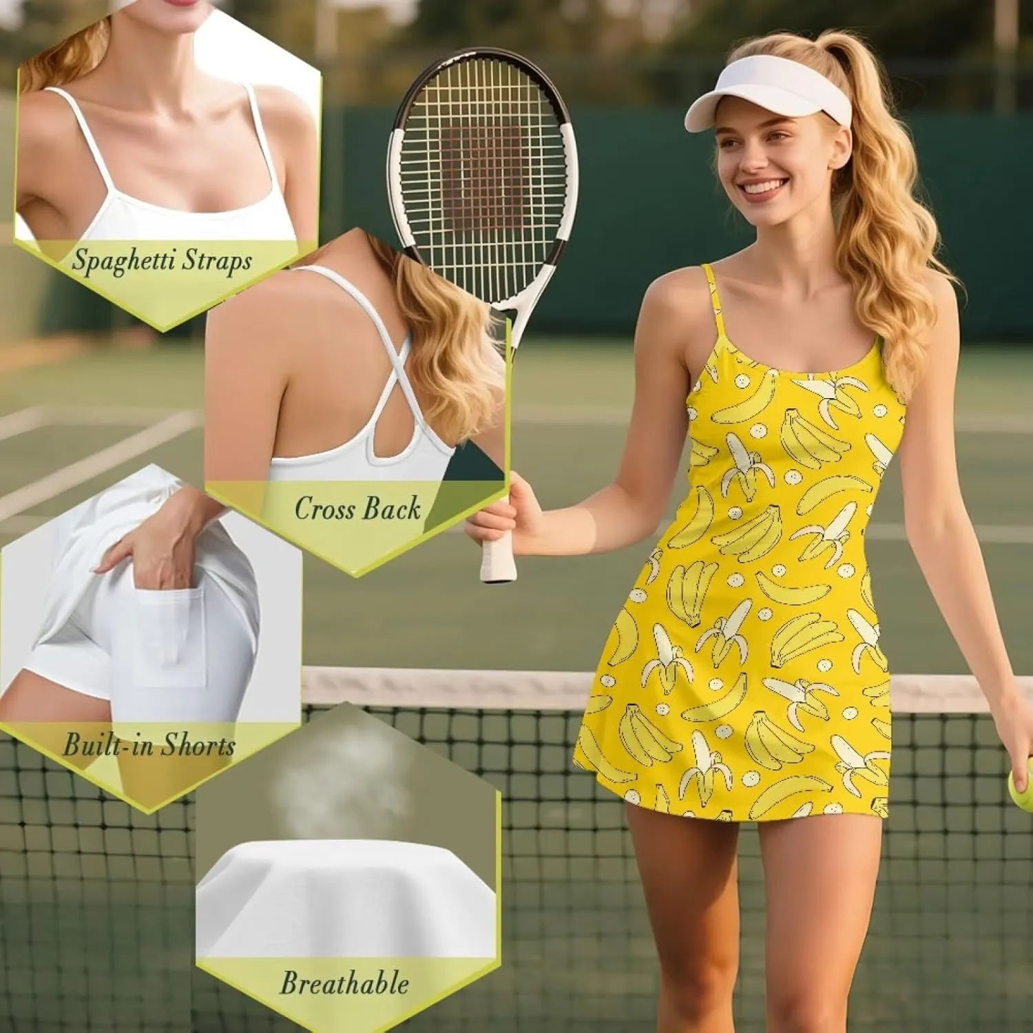 Womens Tennis Dress Golf Workout Dress with Built-in Shorts Pockets Athletic Dresses