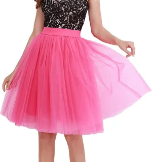Women's Tulle Skirt Knee Length 5-Layered Wedding Party Homecoming Prom Dress Midi Tulle Skirt for Dates Prom Party