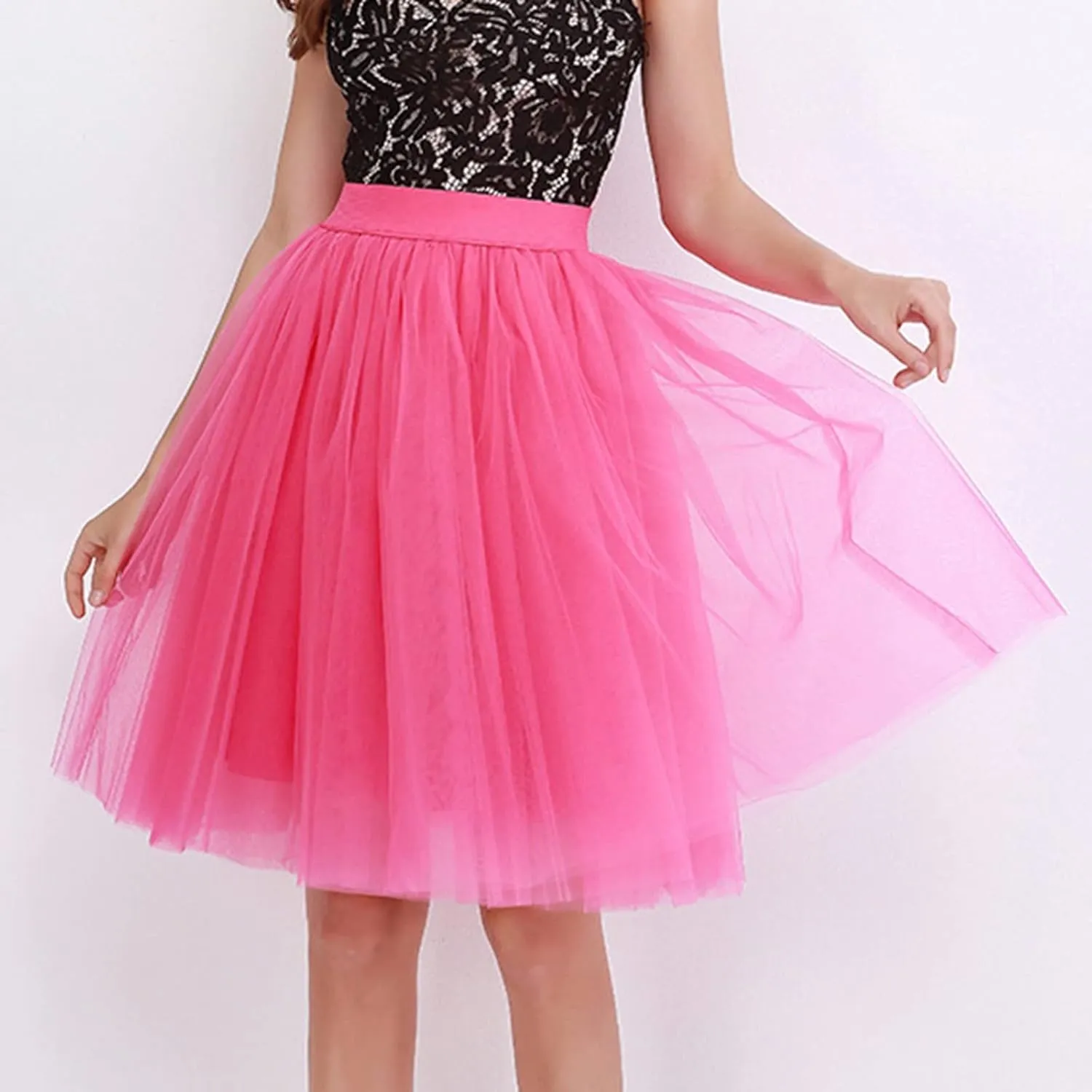 Women's Tulle Skirt Knee Length 5-Layered Wedding Party Homecoming Prom Dress Midi Tulle Skirt for Dates Prom Party
