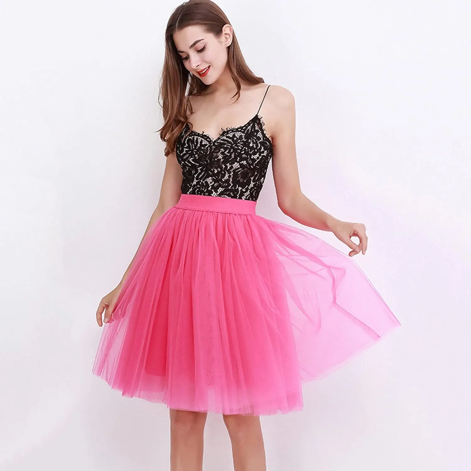 Women's Tulle Skirt Knee Length 5-Layered Wedding Party Homecoming Prom Dress Midi Tulle Skirt for Dates Prom Party