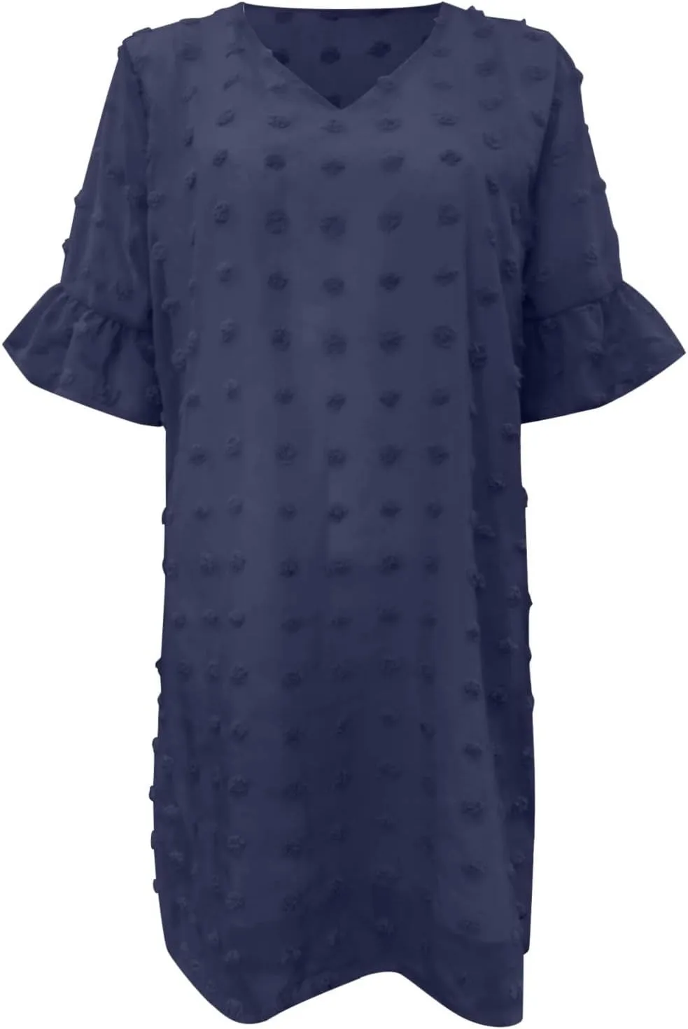 Womens V Neck Casual Vacation Dress Short Sleeve Smocked Swiss Dot Swing Ruffle Mini Beach Summer Dresses 2025 Trendy
