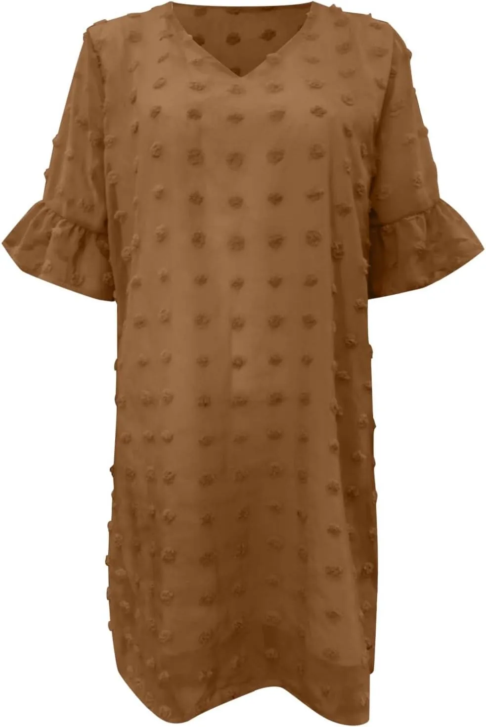 Womens V Neck Casual Vacation Dress Short Sleeve Smocked Swiss Dot Swing Ruffle Mini Beach Summer Dresses 2025 Trendy