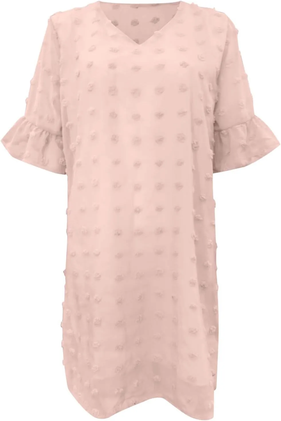Womens V Neck Casual Vacation Dress Short Sleeve Smocked Swiss Dot Swing Ruffle Mini Beach Summer Dresses 2025 Trendy