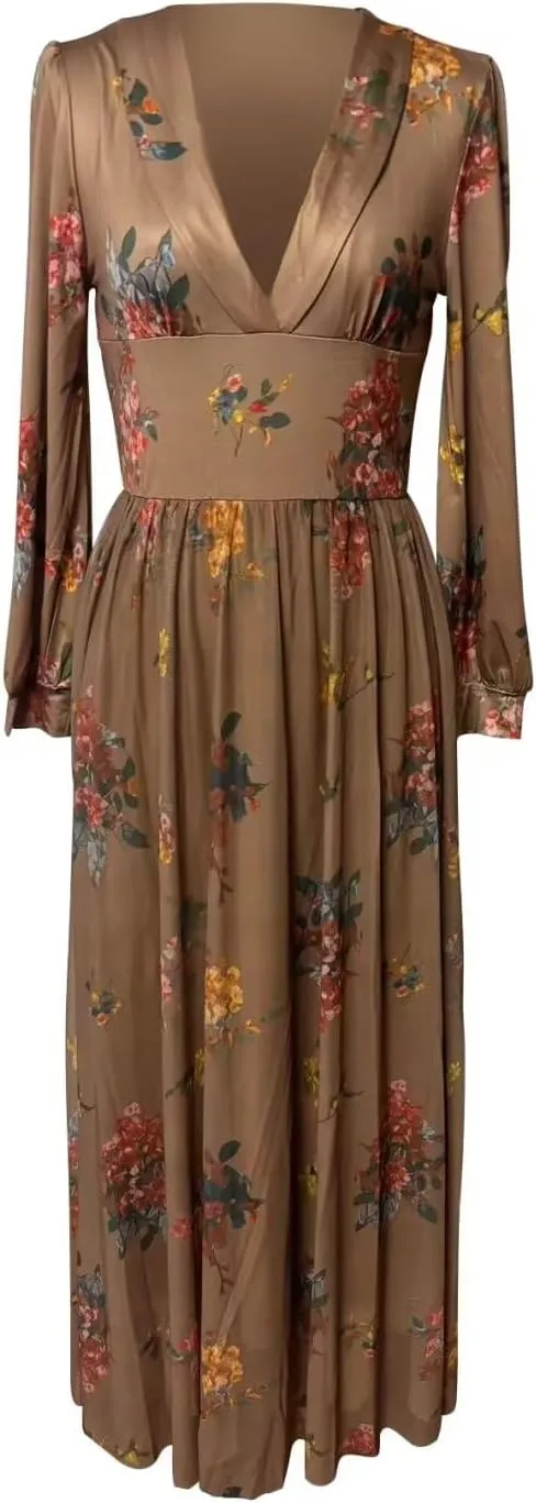 Women's Vintage Pastoral Flower Long Dress Long Sleeve Western Dress Fall Casual Maxi Dresses