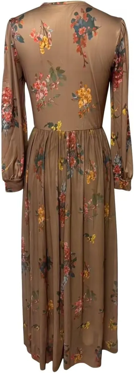 Women's Vintage Pastoral Flower Long Dress Long Sleeve Western Dress Fall Casual Maxi Dresses