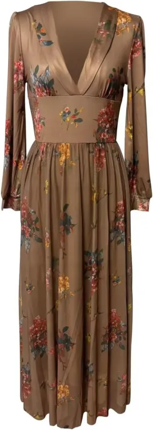 Women's Vintage Pastoral Flower Long Dress Long Sleeve Western Dress Fall Casual Maxi Dresses