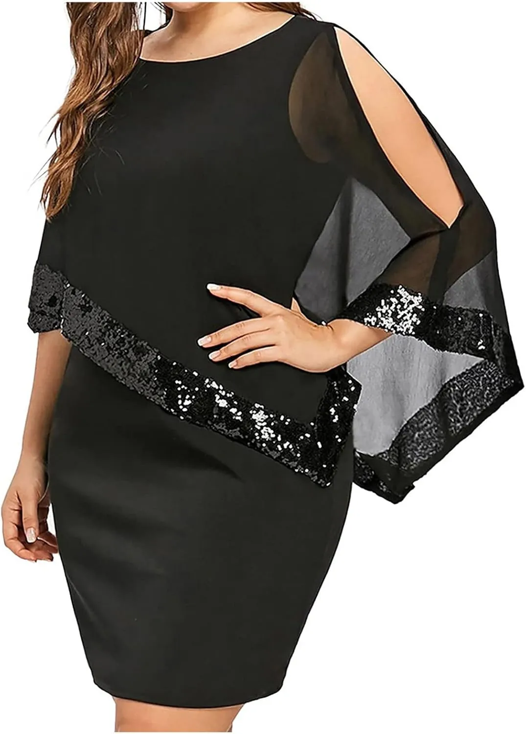 Women's Wedding Guest Dresses Summer Elegant Trendy V-Neck Sequin Solid Lace Prom Party Cocktail Dress, S-5XL