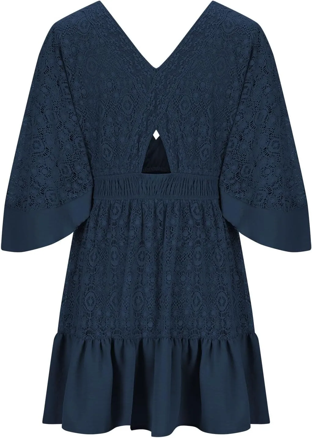 Womens Wrap V Neck Lace Dresses Summer Retro Flared Sleeves Empire Waist Mini Dress Casual Sexy Boho Beach Sundress