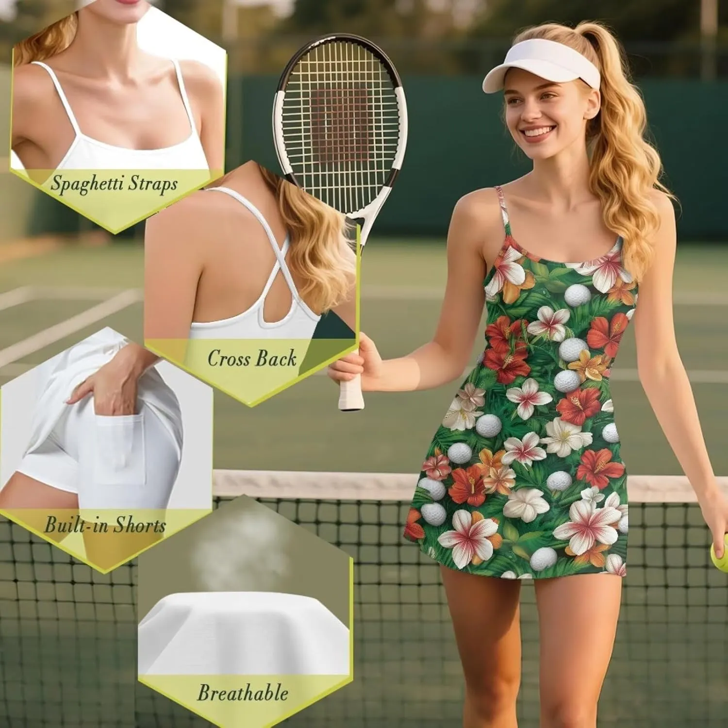Workout Dresses for Women Tennis Sets with Shorts Underneath Spaghetti Strap Athletic Casual Sports Dress