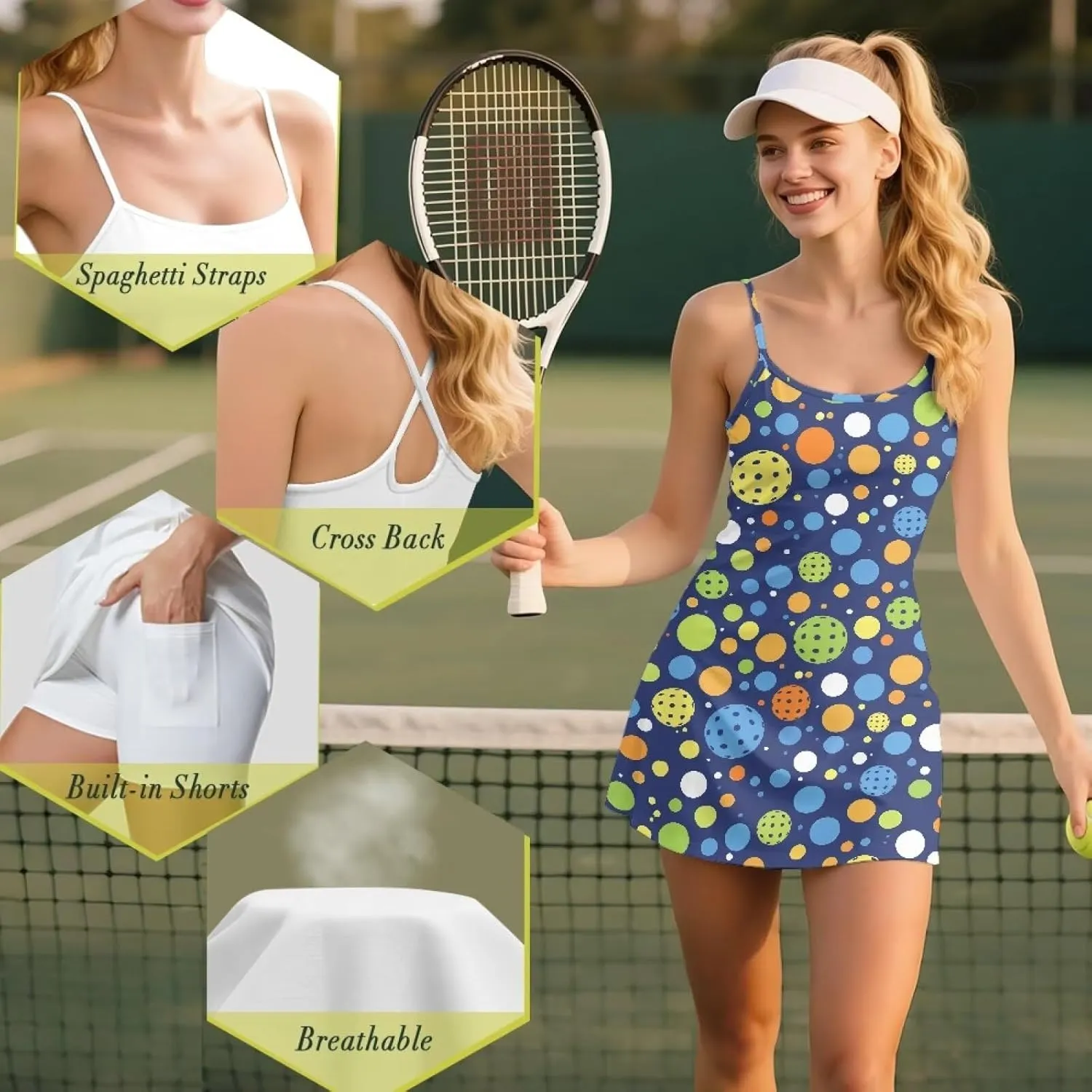Workout Dresses for Women Tennis Sets with Shorts Underneath Spaghetti Strap Athletic Casual Sports Dress