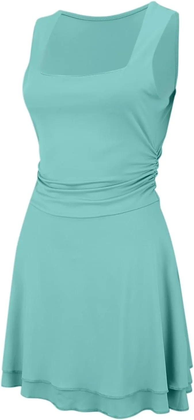 XOWRTE Women's Sexy Square Neck Mini Dress Ruffle Tight Short Bodycon Cocktail Dress Evening Dresses Party Sundress Clubwear
