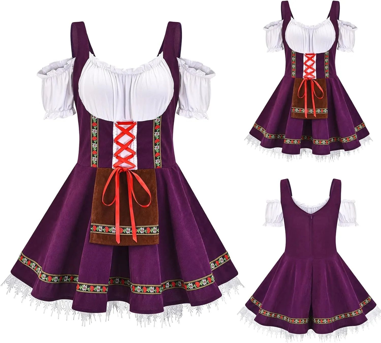 XUNRYAN Oktoberfest Costumes Women German Maid Dress Plus Size Trachten Dirndl Bavarian Dresses Cosplay Outfits Mini Dress
