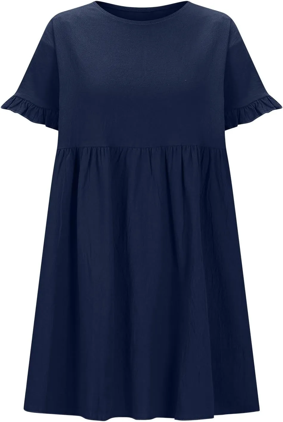 XUNRYAN Womens Casual Mini Dresses Summer Cotton Linen Dress Short Sleeve Ruffle A-line High Waist Sundress Vacation Outfit