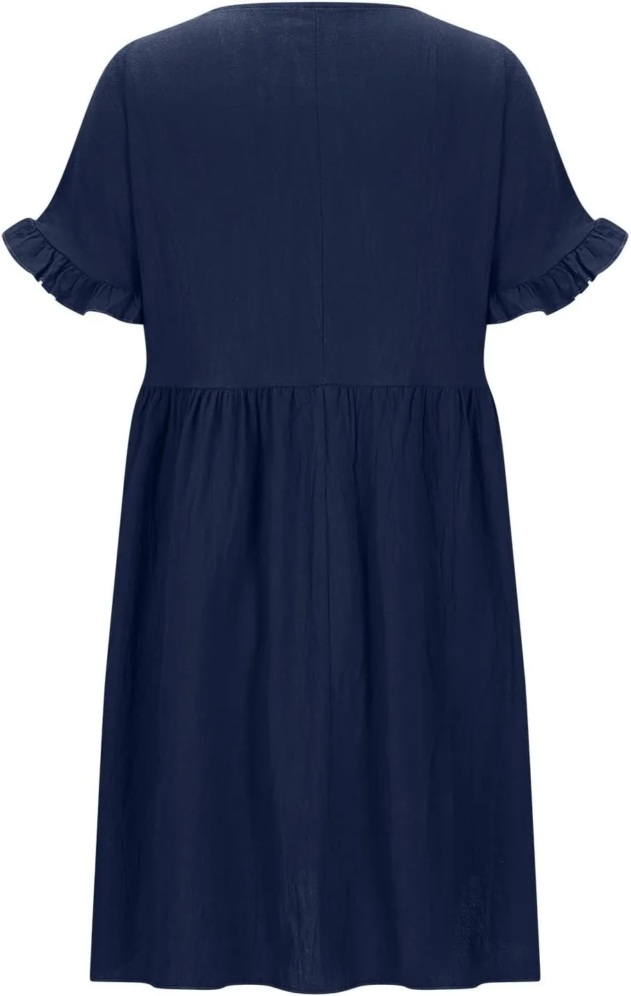 XUNRYAN Womens Casual Mini Dresses Summer Cotton Linen Dress Short Sleeve Ruffle A-line High Waist Sundress Vacation Outfit