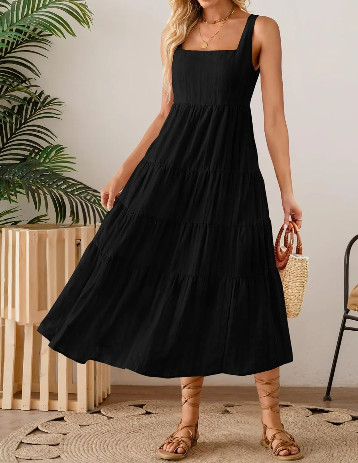 ZESICA Women's Summer Sleeveless Dress Casual Backless Loose Flowy Tiered Sundress Beach Cover up Tank Dresses